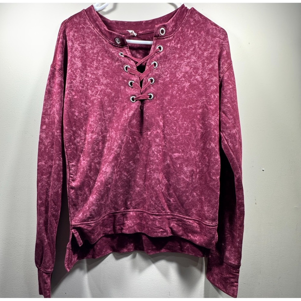 Mudd Y2K Women's Top Size XS Pink Acid Wash Modal Blend Lace-Up Grunge Ren Faire